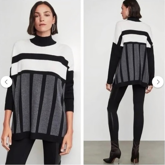 BCBGMaxAzria Color Block Funnel Neck Tunic Sweater Size XXS - Picture 2 of 10